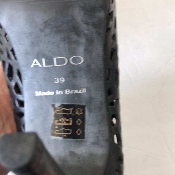 Aldo VTG Laser Cut Cage High Heel Shoes Open Toe Lacy Booties Black Sz. 39 - Picture 6 of 16